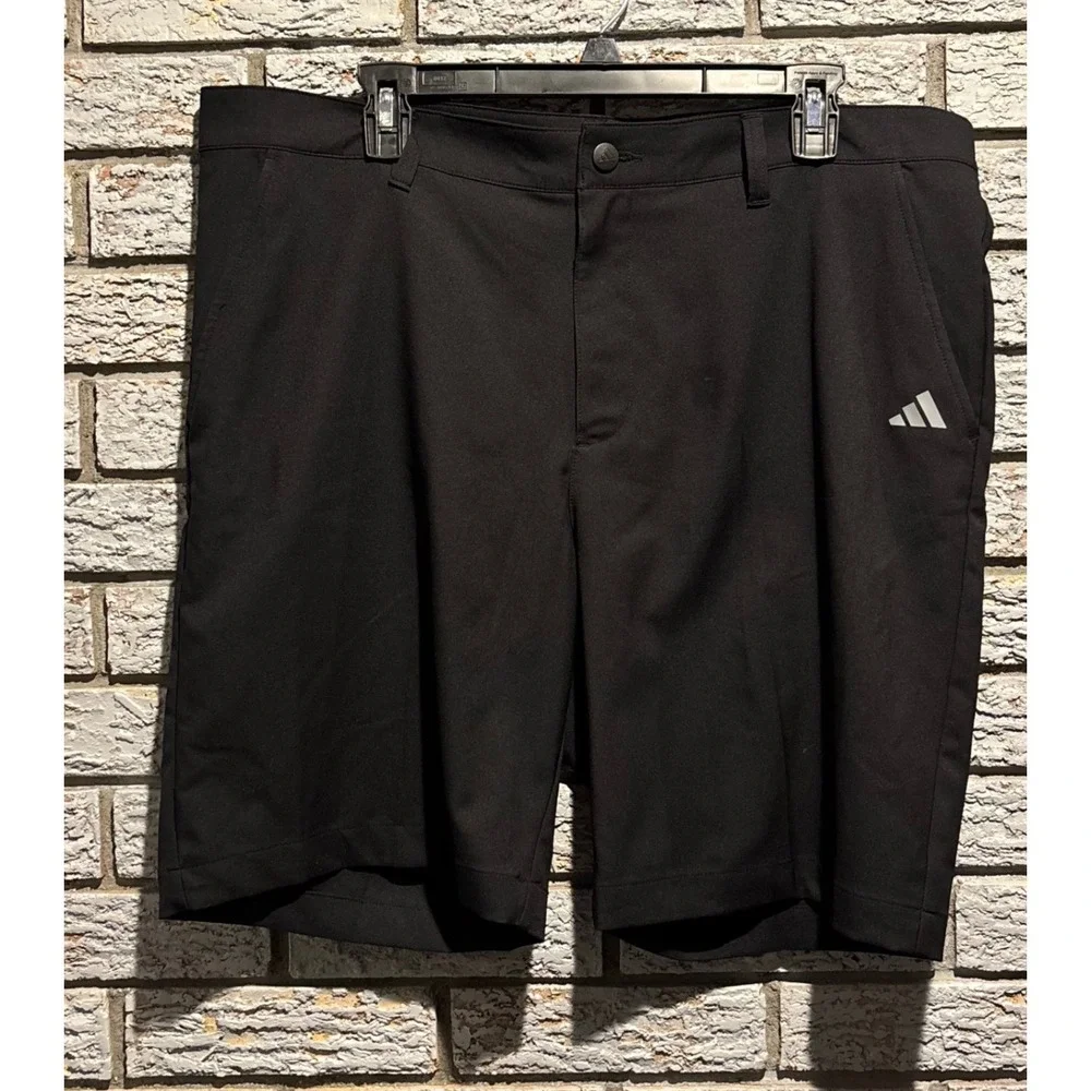 Adidas Mens Golf Shorts Black Size 36 Performance Athletic Flat Front 3-Stripe
